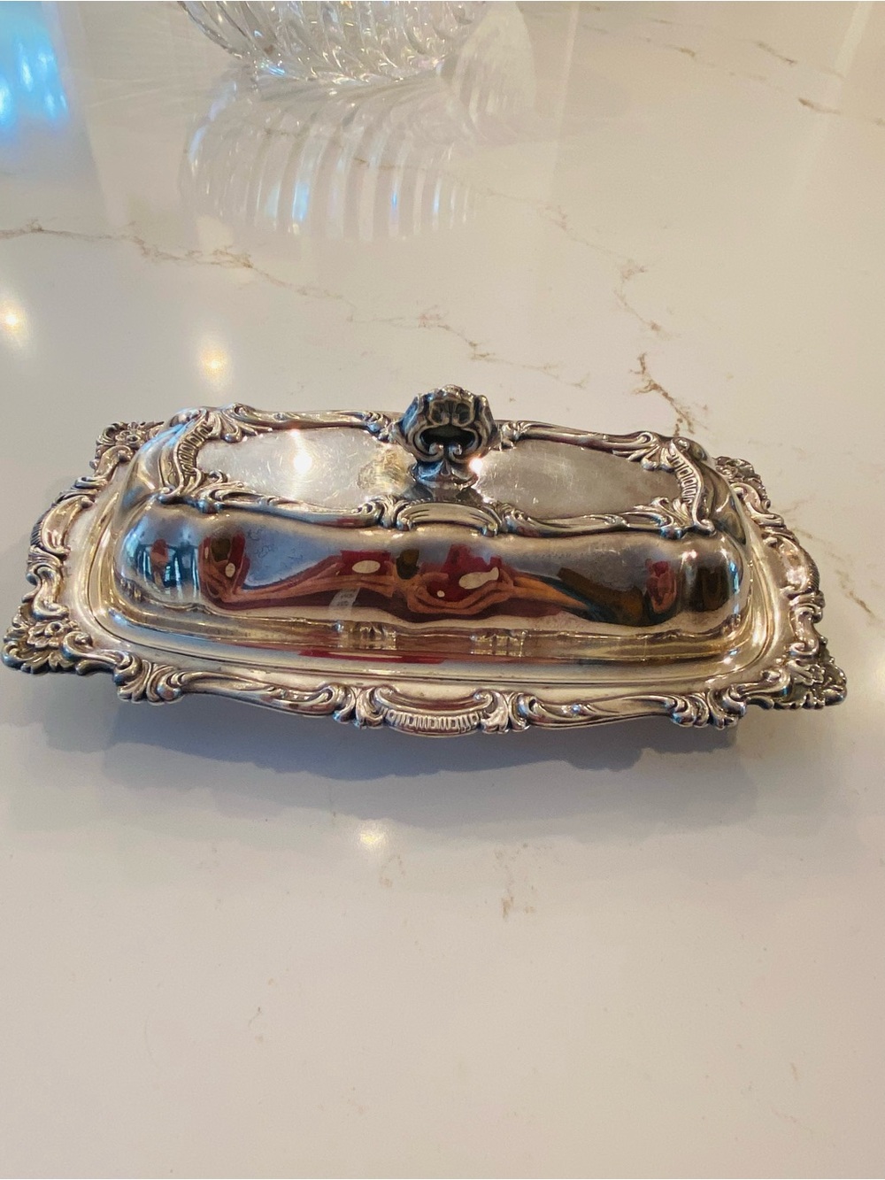 Vintage Silver Plated Butter Dish With Lid And Matching Ornate Scalloped Tray